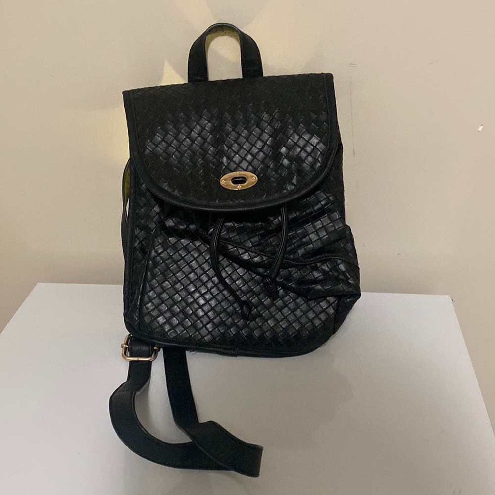 Black leather book bag